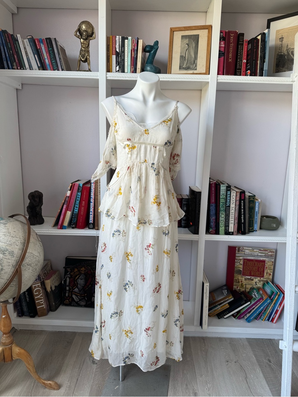Free People Cream Floral Tiered Maxi Dress with Spaghetti Straps